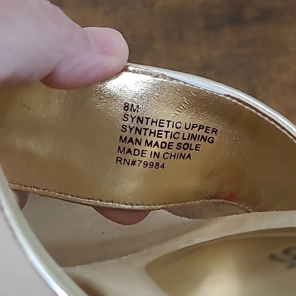 Chico's Gold and Cream Basketweave Wedge Sandal size 8